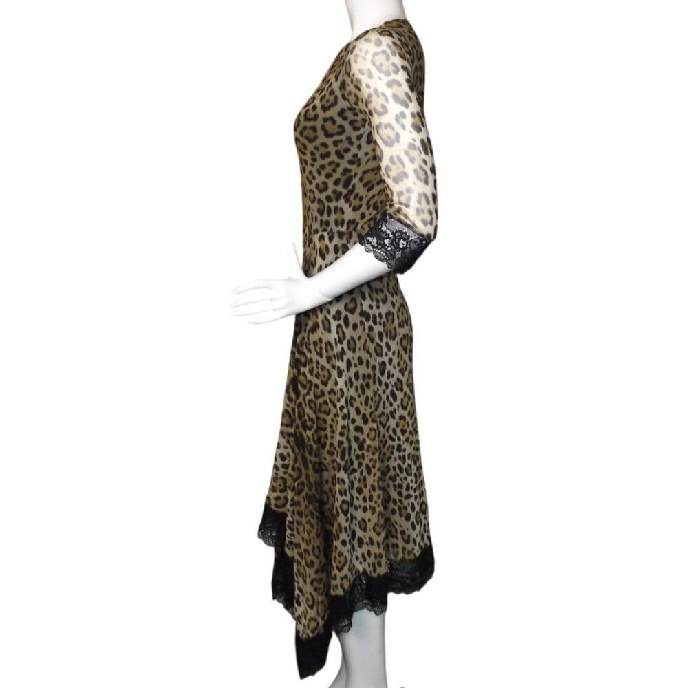 FUZZI/JEAN PAUL GAULTIER Dress, S, Leopard print, Mesh, Asym Lace hem, Animal - Picture 10 of 13